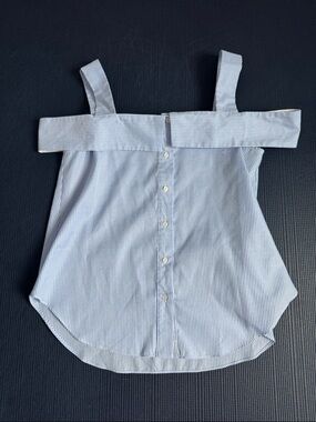 English Factory Blue & White Pinstripe Off-Shoulder Tank Top